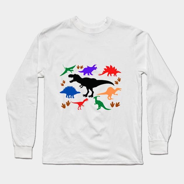 Dinosaurs, Dino Design, Types of Dinosaurs, T Rex, Stegosaurus, Triceratops, Velociraptor Long Sleeve T-Shirt by Strength of Love